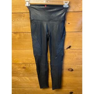 SPANX‎ Moto Leggings Black Faux Leather High Waisted Womens Med tummy control